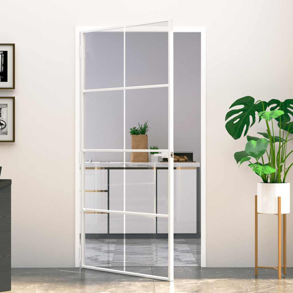 Produktbild för Innerdörr 102x201,5 cm härdat glas och aluminium slim
