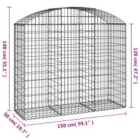 Produktbild för Gabion bågformad 150x50x120/140 cm galvaniserat järn