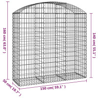 Produktbild för Gabion bågformad 150x50x140/160 cm galvaniserat järn