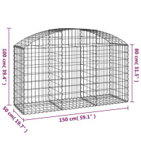 Produktbild för Gabion bågformad 150x50x80/100 cm galvaniserat järn