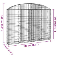 Produktbild för Gabion bågformad 200x30x140/160 cm galvaniserat järn