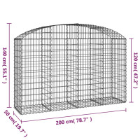 Produktbild för Gabion bågformad 200x50x120/140 cm galvaniserat järn