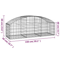 Produktbild för Gabion bågformad 150x50x40/60 cm galvaniserat järn