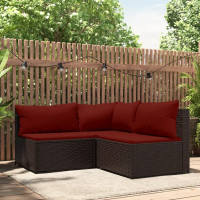 Produktbild för Loungegrupp för trädgården med dynor 3 delar konstrottning brun