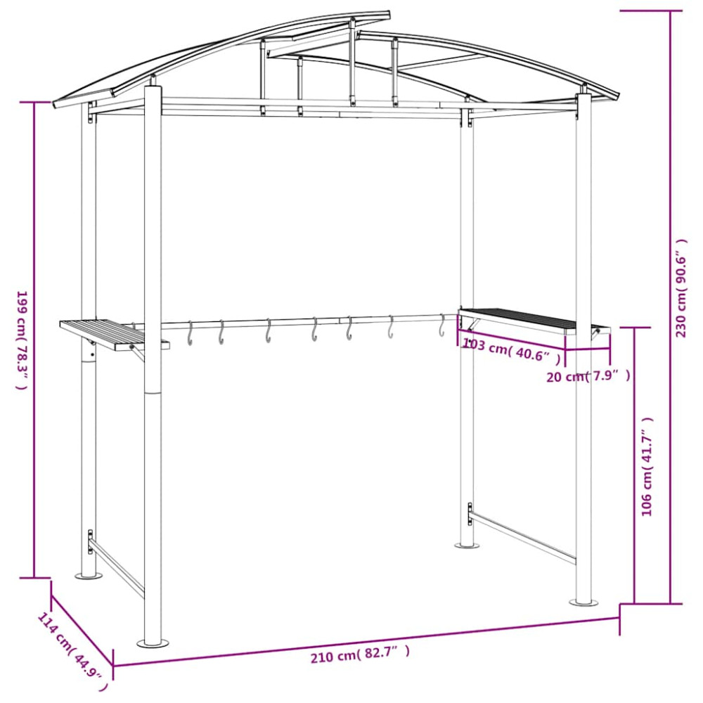 Produktbild för Tak för grill med sidohyllor antracit 210x114x230 cm stål