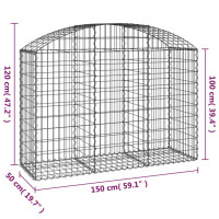 Produktbild för Gabion bågformad 150x50x100/120 cm galvaniserat järn