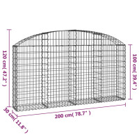 Produktbild för Gabion bågformad 200x30x100/120 cm galvaniserat järn