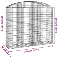 Produktbild för Gabion bågformad 200x50x160/180 cm galvaniserat järn