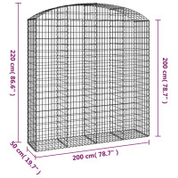 Produktbild för Gabion bågformad 200x50x200/220 cm galvaniserat järn