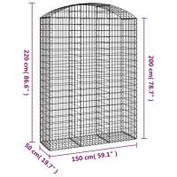 Produktbild för Gabion bågformad 150x50x200/220 cm galvaniserat järn