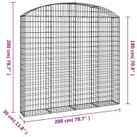 Produktbild för Gabion bågformad 200x30x180/200 cm galvaniserat järn