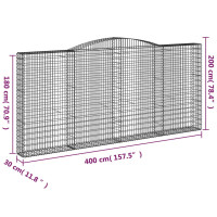 Produktbild för Gabion bågformad 400x30x180/200 cm galvaniserat järn