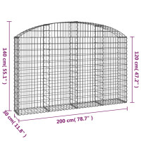 Produktbild för Gabion bågformad 200x30x120/140 cm galvaniserat järn