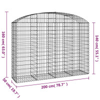 Produktbild för Gabion bågformad 200x50x140/160 cm galvaniserat järn