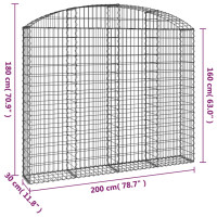 Produktbild för Gabion bågformad 200x30x160/180 cm galvaniserat järn