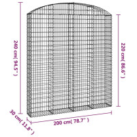 Produktbild för Gabion bågformad 200x30x220/240 cm galvaniserat järn