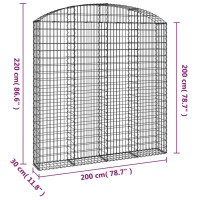 Produktbild för Gabion bågformad 200x30x200/220 cm galvaniserat järn