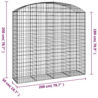 Produktbild för Gabion bågformad 200x50x180/200 cm galvaniserat järn