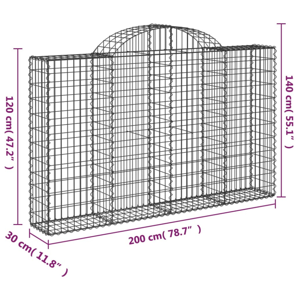 Produktbild för Gabion bågformad 200x30x120/140 cm galvaniserat järn