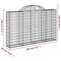 Produktbild för Gabion bågformad 200x30x120/140 cm galvaniserat järn