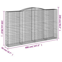 Produktbild för Gabion bågformad 400x50x220/240 cm galvaniserat järn