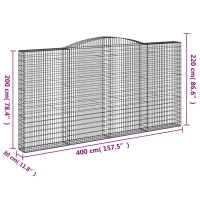 Produktbild för Gabion bågformad 400x30x200/220 cm galvaniserat järn