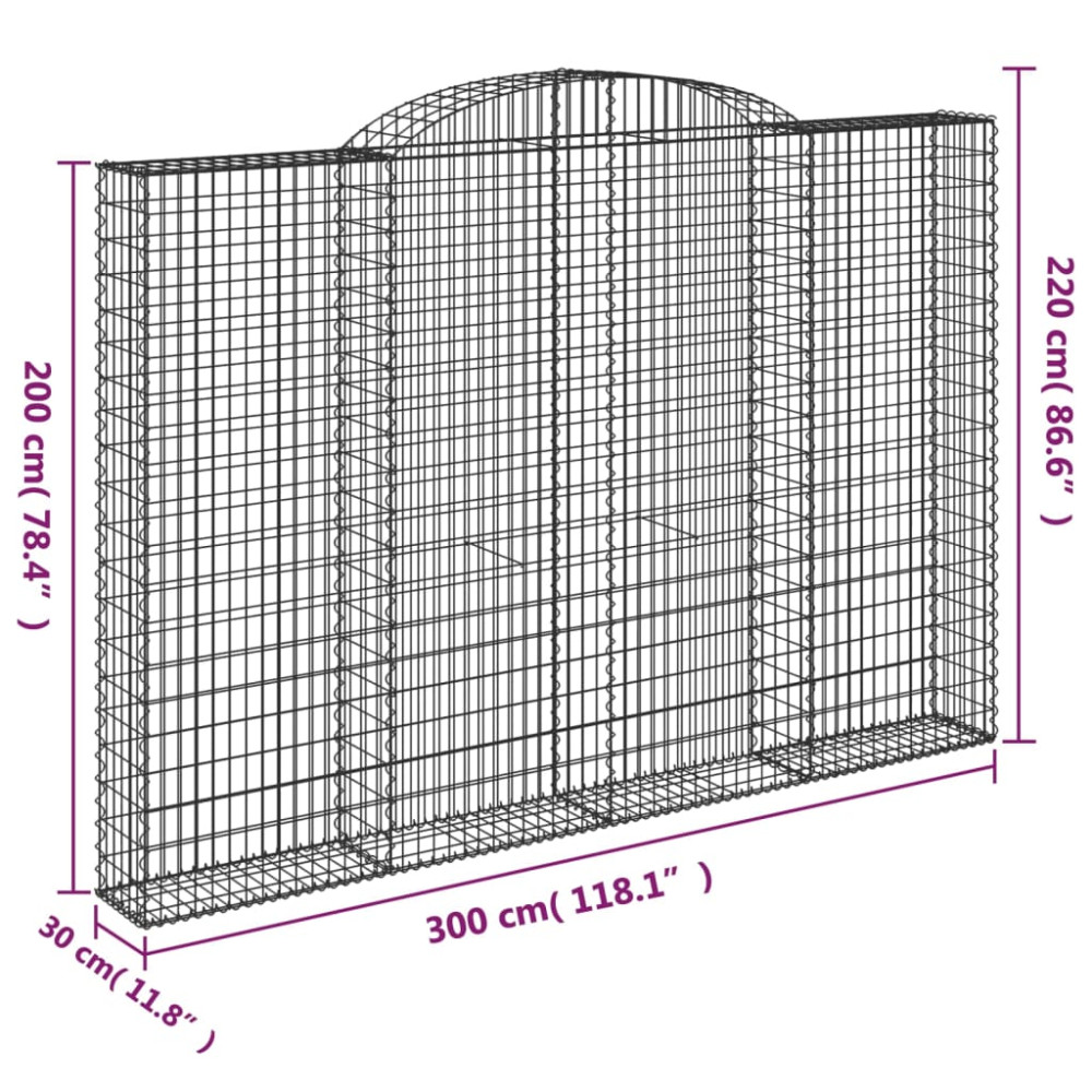 Produktbild för Gabion bågformad 300x30x200/220 cm galvaniserat järn