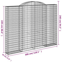 Produktbild för Gabion bågformad 300x30x220/240 cm galvaniserat järn