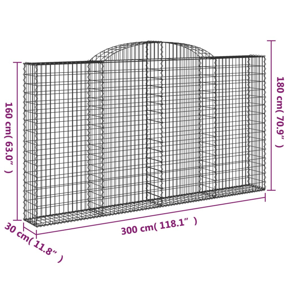 Produktbild för Gabion bågformad 300x30x160/180 cm galvaniserat järn