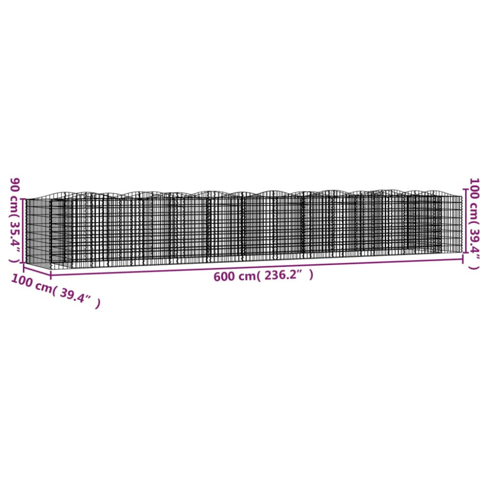 Produktbild för Upphöjd planteringsgabion 600x100x100 cm galvaniserat järn