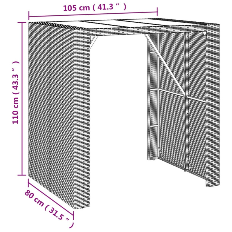 Produktbild för Barbord med glasskiva grå 105x80x110 cm konstrotting