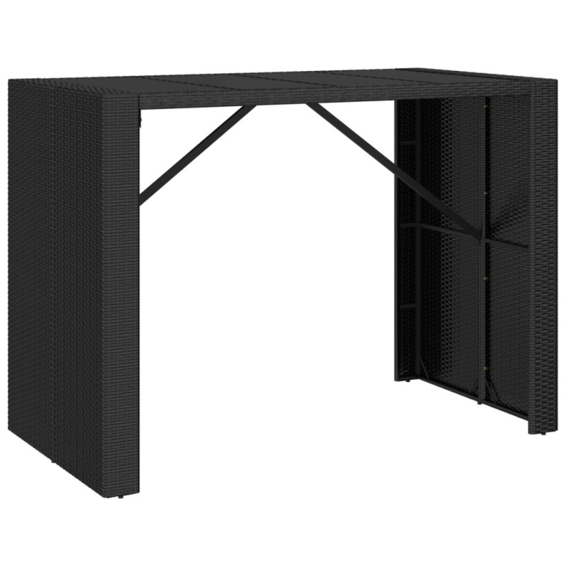 Produktbild för Barbord med glasskiva svart 145x80x110 cm konstrotting