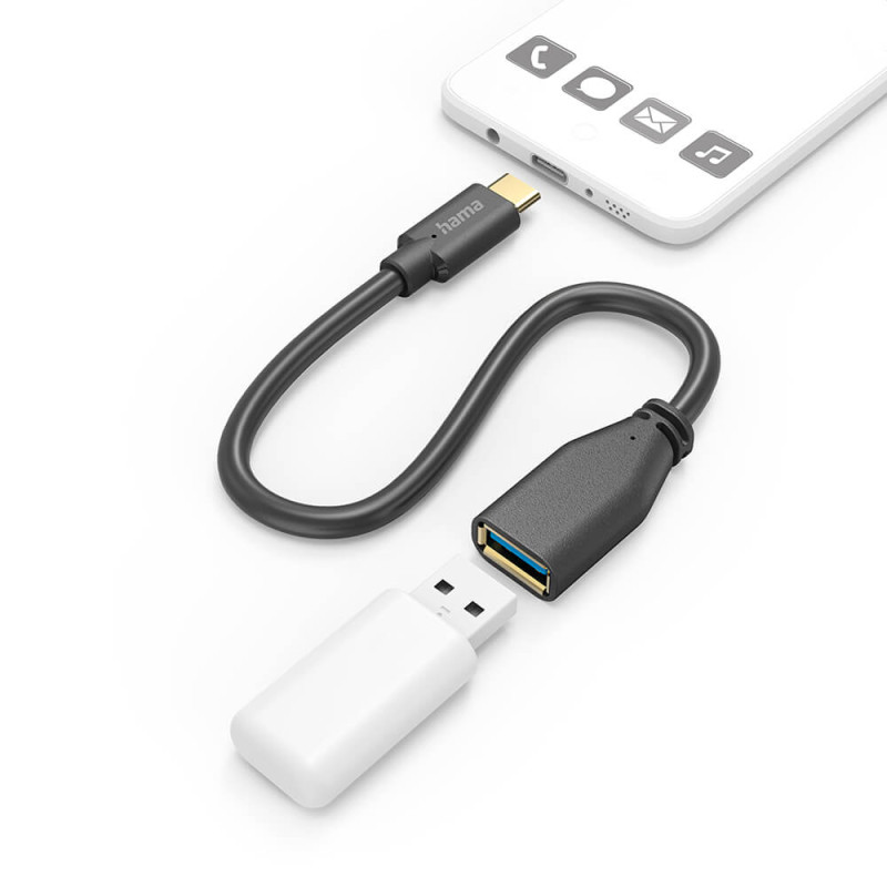 Produktbild för Adapter Cable USB OTG USB-C to USB-A Black 0.15cm