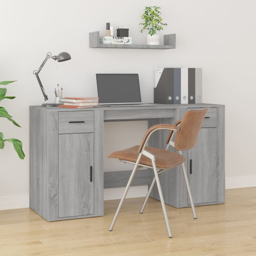 vidaXL Skrivbord med skåp grå sonoma konstruerat trä