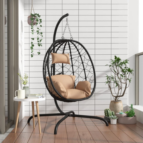 vidaXL Hängande stol med dyna taupe konstrotting & stål