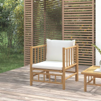 Produktbild för Trädgårdssoffa med gräddvita dynor bambu