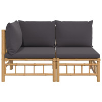 Produktbild för Loungegrupp för trädgården 2 delar mörkgråa dynor bambu