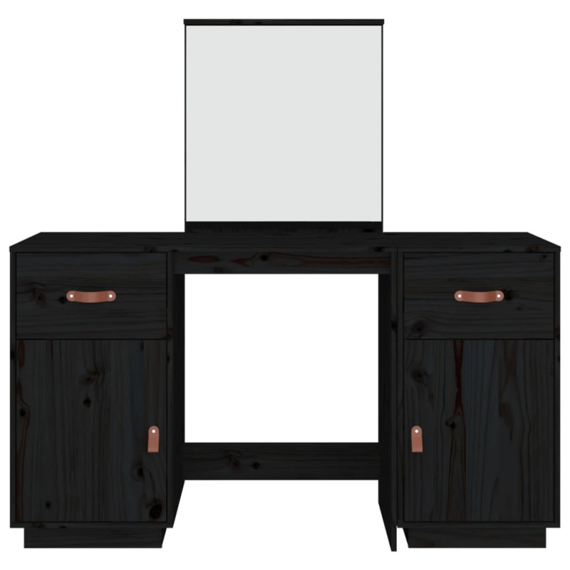 Produktbild för Sminkbord med spegel svart massiv furu