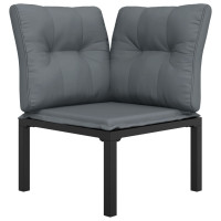 Produktbild för Trädgårdsstol hörnsektion med dynor svart och grå konstrotting