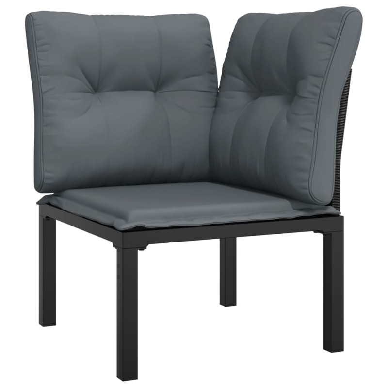 Produktbild för Trädgårdsstol hörn med dynor 2 st svart&grå konstrotting