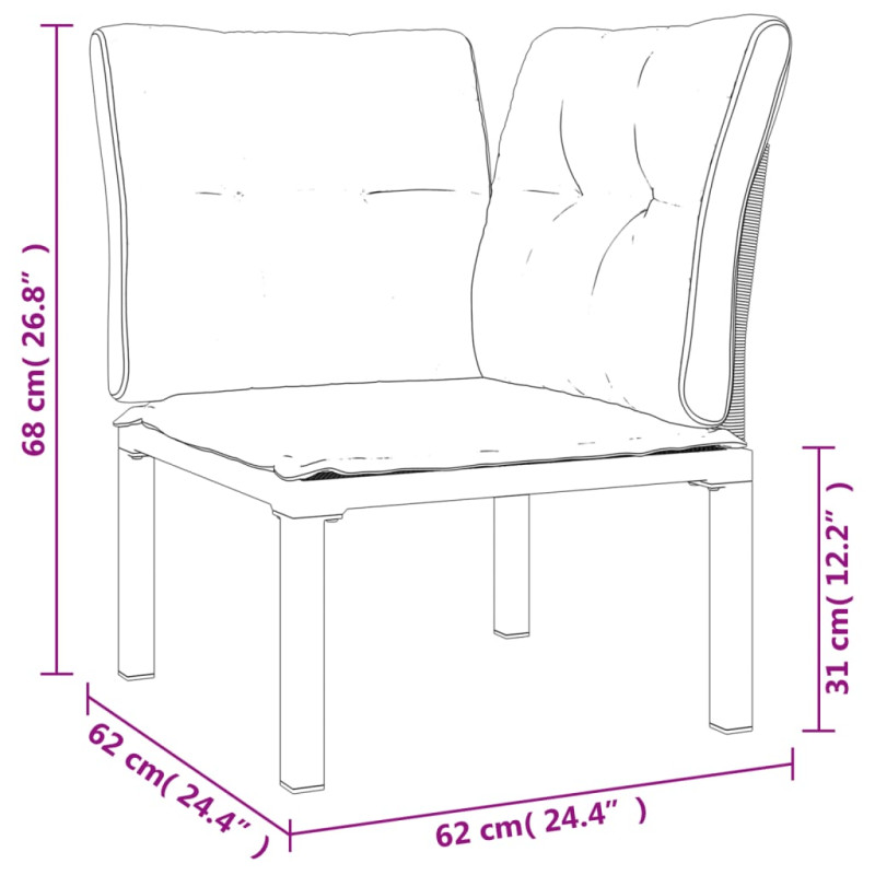 Produktbild för Trädgårdsstol hörn med dynor 2 st svart&grå konstrotting