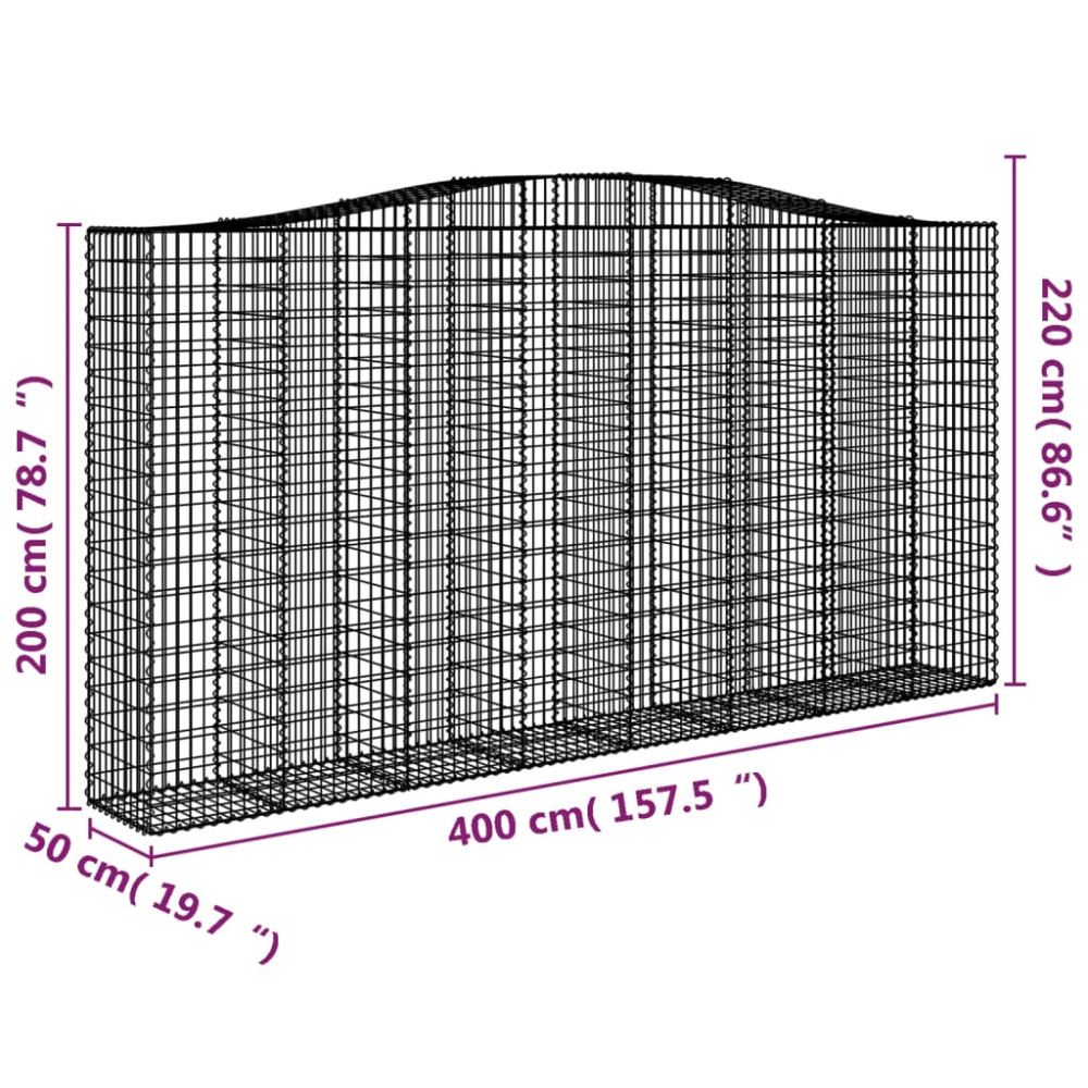 Produktbild för Gabioner bågformade 2 st 400x50x200/220 cm galvaniserat järn