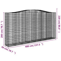 Produktbild för Gabioner bågformade 2 st 400x50x200/220 cm galvaniserat järn