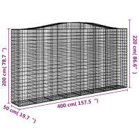 Produktbild för Gabioner bågformade 4 st 400x50x200/220 cm galvaniserat järn