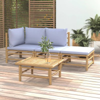 Miniatyr av produktbild för Loungegrupp för trädgården 4 delar ljusgråa dynor bambu