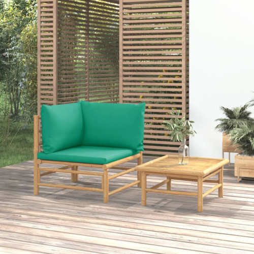 vidaXL Loungegrupp för trädgården 2 delar gröna dynor bambu