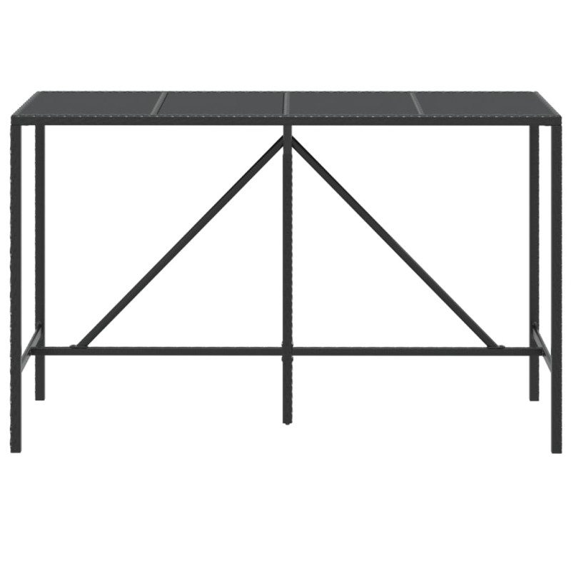 Produktbild för Barbord med glasskiva svart 180x70x110 cm konstrotting