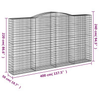 Produktbild för Gabioner bågformade 2 st 400x50x220/240 cm galvaniserat järn