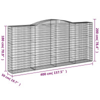 Produktbild för Gabioner bågformade 3 st 400x50x180/200 cm galvaniserat järn