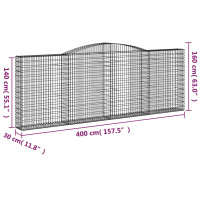 Produktbild för Gabioner bågformade 4 st 400x30x140/160 cm galvaniserat järn